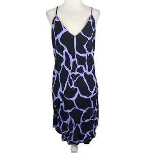 Vintage 90s Tart Black and Purple Giraffe Print Mini Slip Dress L